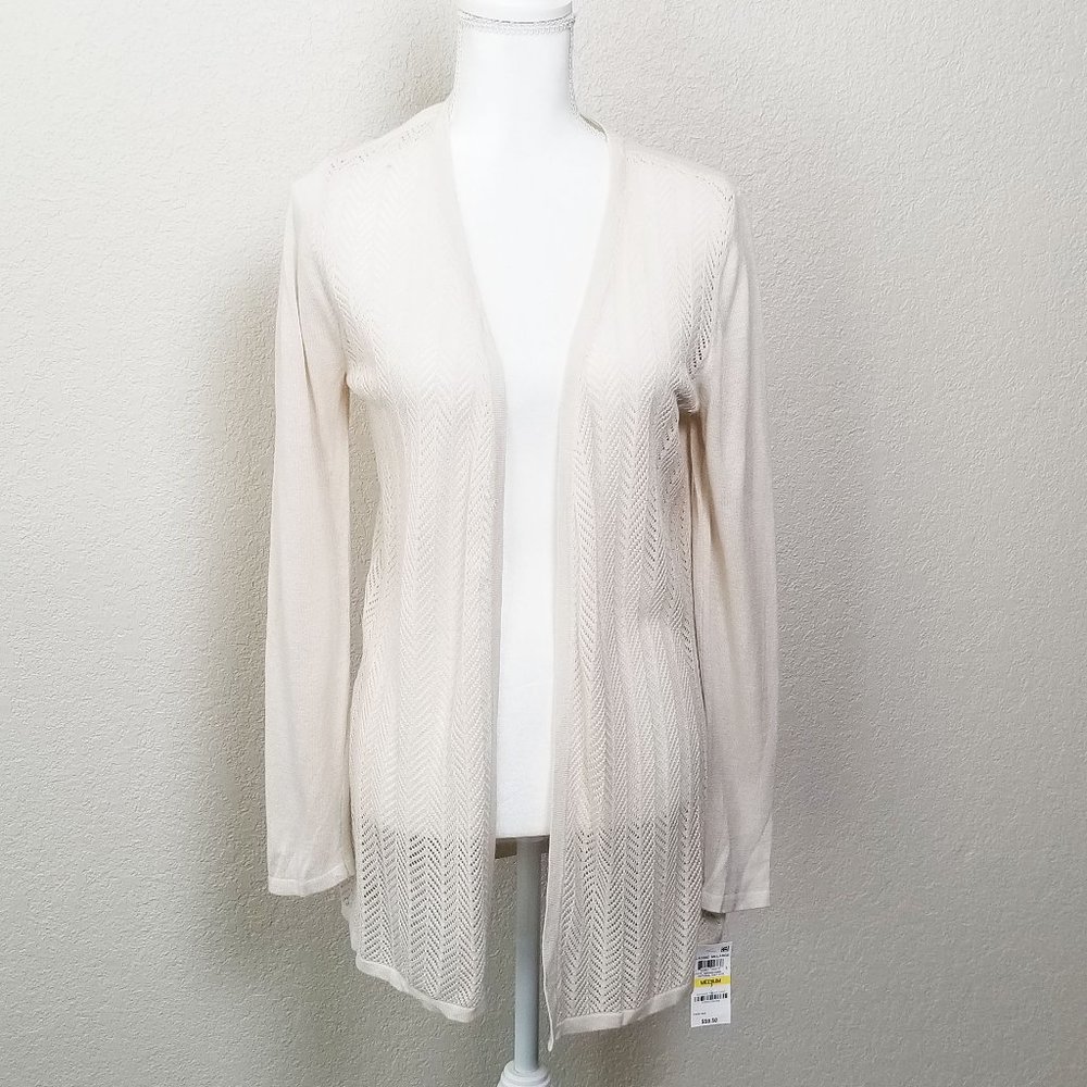 Charter Club Diamond Pattern Open Front Cardigan M